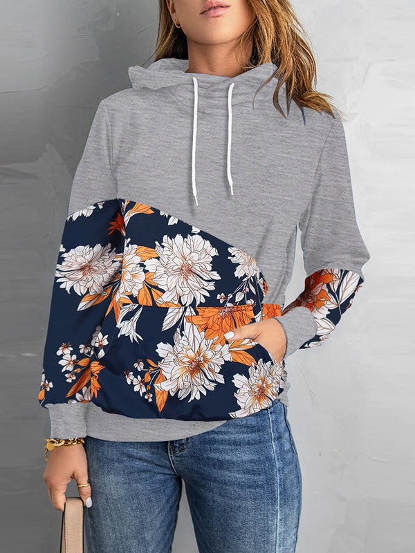 Women's Hoodies Long Sleeve Floral Printed Hoodie - Hoodies - Instastyled | Online Fashion Free Shipping Clothing, Dresses, Tops, Shoes - 15/11/2022 - Color_ Black - Color_ Grey