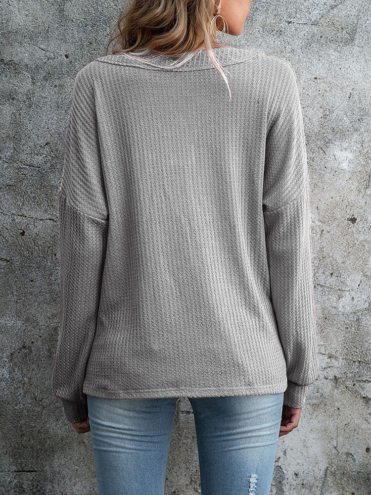 Women's Hoodies V Neck Loose Knitted Button Sweatshirt - MsDressly