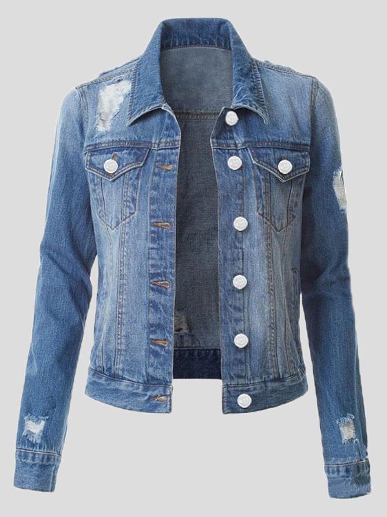 Women's Jackets Ripped Pocket Long Sleeve Denim Jacket - Coats & Jackets - Instastyled | Online Fashion Free Shipping Clothing, Dresses, Tops, Shoes - 02/12/2021 - 40-50 - Coats & Jackets