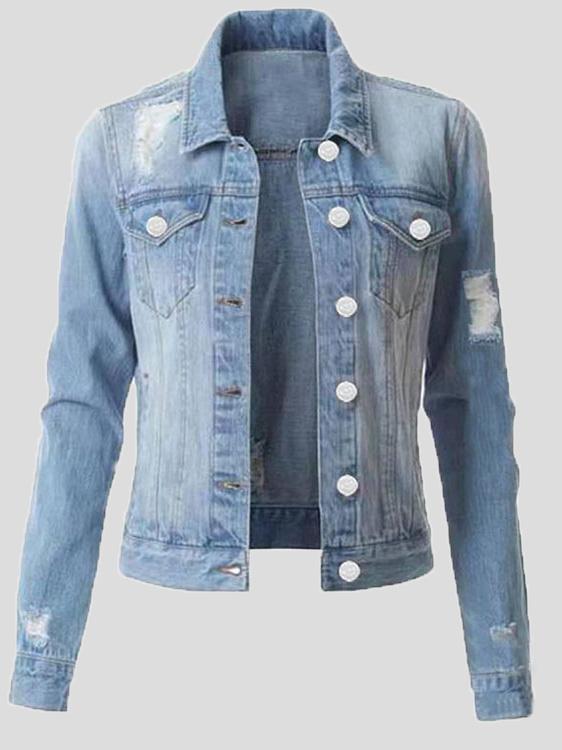 Women's Jackets Ripped Pocket Long Sleeve Denim Jacket - Coats & Jackets - Instastyled | Online Fashion Free Shipping Clothing, Dresses, Tops, Shoes - 02/12/2021 - 40-50 - Coats & Jackets