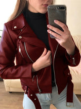 Women's Jackets Zipper Long Sleeve PU Skinny Leather Jacket - Coats & Jackets - INS | Online Fashion Free Shipping Clothing, Dresses, Tops, Shoes - 28/10/2021 - 40-50 - Coats & Jackets