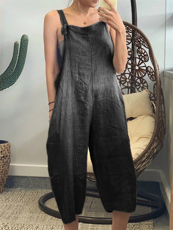 Women's Jumpsuits Loose Solid Cotton Linen Bib Jumpsuit