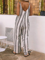 Women's Jumpsuits Loose Stripe Print Pocket Jumpsuit - MsDressly