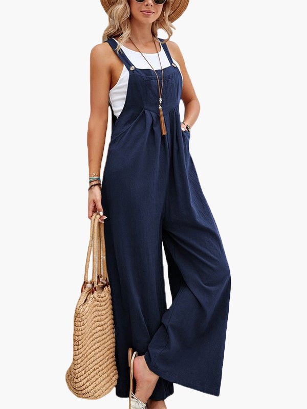 Women's Jumpsuits Solid Pocket Wide Leg Casual Jumpsuit - MsDressly