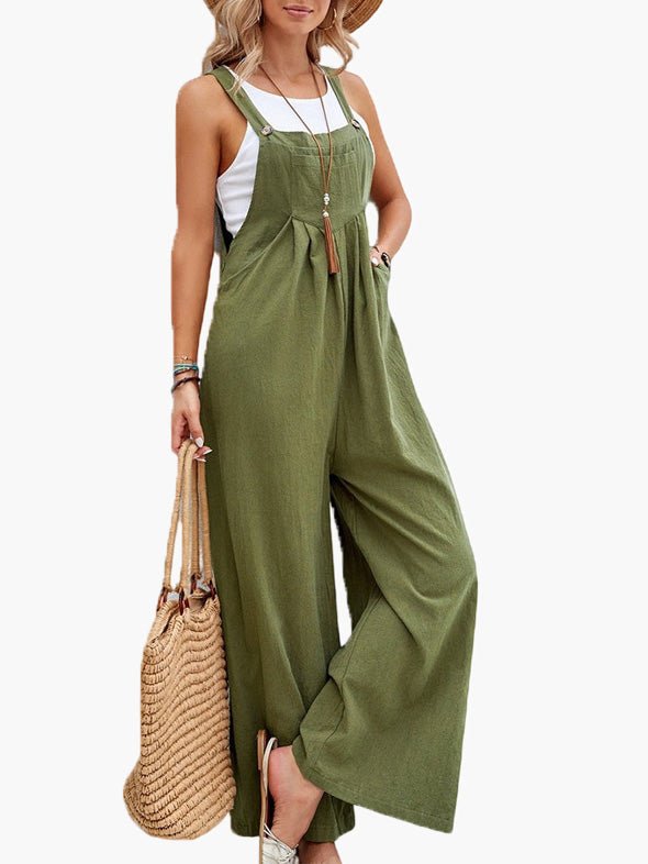 Women's Jumpsuits Solid Pocket Wide Leg Casual Jumpsuit - MsDressly