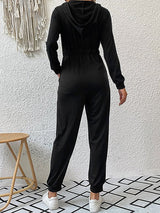 Women's Jumpsuits Zip Long Sleeve Hooded Casual Jumpsuit - Jumpsuits - Instastyled | Online Fashion Free Shipping Clothing, Dresses, Tops, Shoes - 15/10/2022 - bottoms - color-black