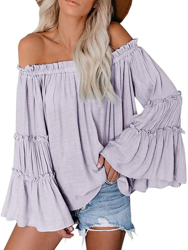 Womens Off The Shoulder Long Bell Sleeve Tops Flared Casual Loose Blouse - Blouse - INS | Online Fashion Free Shipping Clothing, Dresses, Tops, Shoes - 16/03/2021 - Black - Blouse