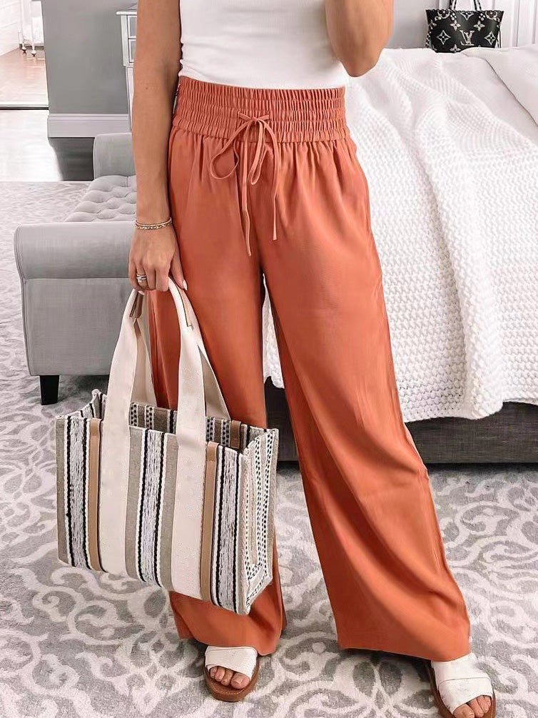 Women's Pants Casual Elastic Waist Tie Wide Leg Pants - Pants - Instastyled | Online Fashion Free Shipping Clothing, Dresses, Tops, Shoes - 31/05/2022 - Bottoms - Color_Black