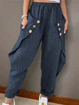 Women's Pants Casual Pocket Button Elastic Waist Pant - MsDressly