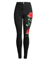 Women's Pants Denim Embroidered High Waist Jeans - MsDressly