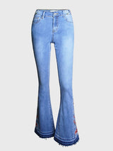 Women's Pants Embroidered Denim Flared Jeans - MsDressly