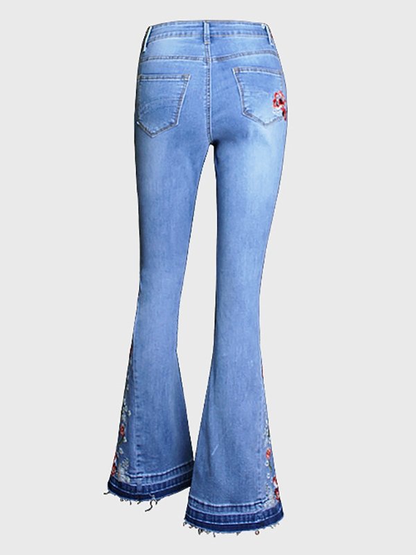 Women's Pants Embroidered Denim Flared Jeans - MsDressly