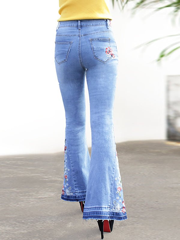 Women's Pants Embroidered Denim Flared Jeans - MsDressly