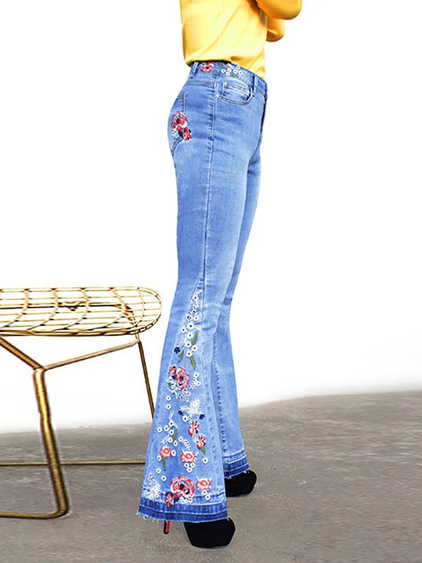 Women's Pants Embroidered Denim Flared Jeans - MsDressly