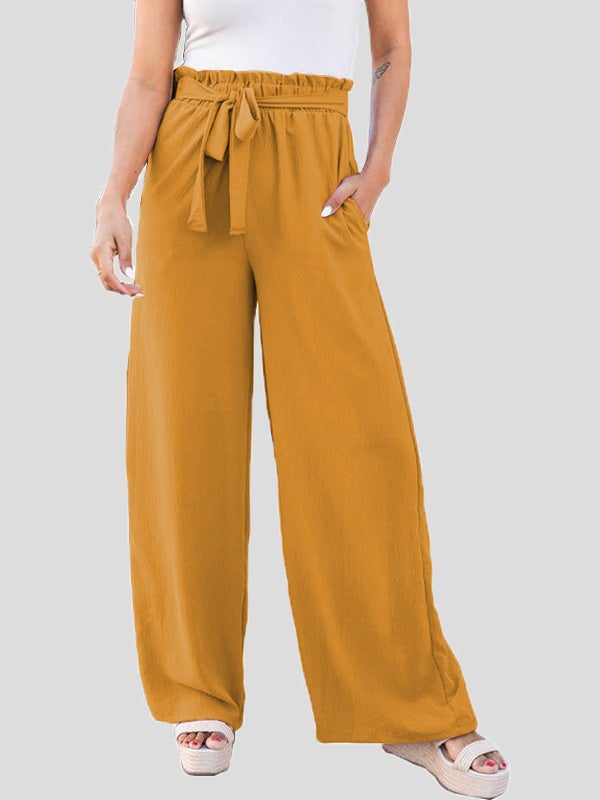 Women's Pants Loose Solid High Waist Belted Wide Leg Flared Pants - Pants - Instastyled | Online Fashion Free Shipping Clothing, Dresses, Tops, Shoes - 13/01/2022 - 20-30 - Bottoms