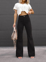 Women's Pants Solid Color Mid Waist Slim Micro Flare Pants - MsDressly