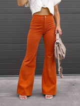 Women's Pants Solid Color Mid Waist Slim Micro Flare Pants - MsDressly