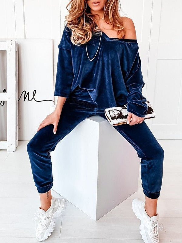 Women's Sets Corduroy Long Sleeve Top & Pants Two Piece Set - MsDressly