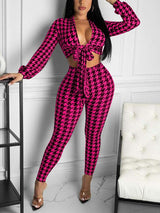 Women's Sets Elegant Slim Houndstooth Print Two-piece Set - Sets - Instastyled | Online Fashion Free Shipping Clothing, Dresses, Tops, Shoes - 1/12/2022 - 20-30 - bottoms