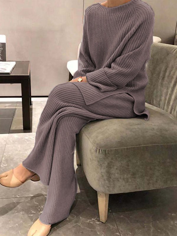 Women's Sets Solid Knitted Long Sleeve Sweater Pants Casual Two-piece Suit - Sets - Instastyled | Online Fashion Free Shipping Clothing, Dresses, Tops, Shoes - 40-50 - 6/1/2023 - bottoms