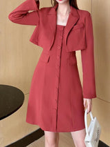 Women's Sets Solid Mini Dress & Short Jacket Two Pieces Set - MsDressly