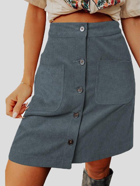 Women's Skirts Corduroy High Waist Button Pocket Skirt - Skirts - Instastyled | Online Fashion Free Shipping Clothing, Dresses, Tops, Shoes - 20-30 - 30/08/2022 - bottoms