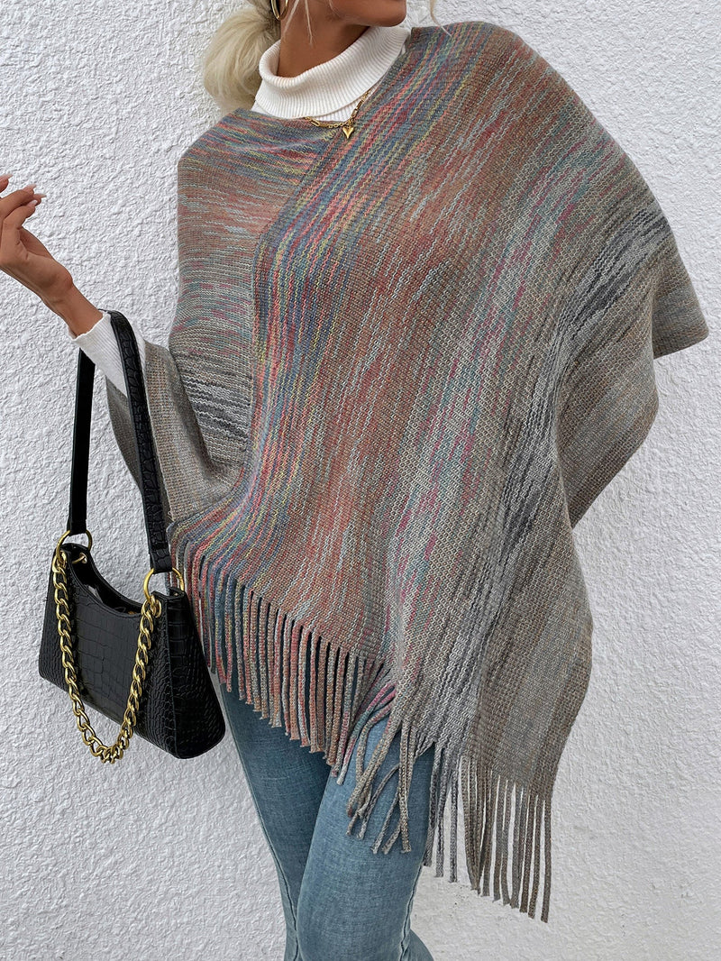 Women's Sweaters Casual Colorful Fringe Shawl Sweater - MsDressly