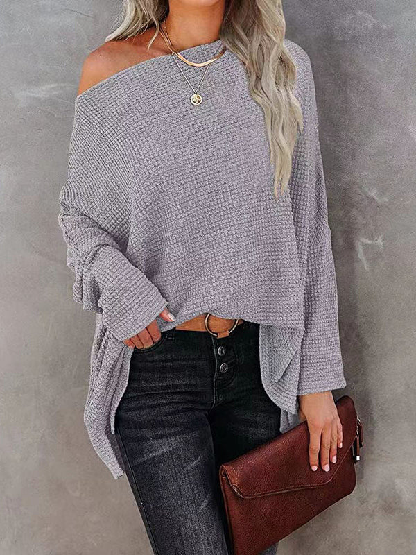 Women's Sweaters Casual Off Shoulder Knitting Pullover Long Sleeve Sweater - MsDressly