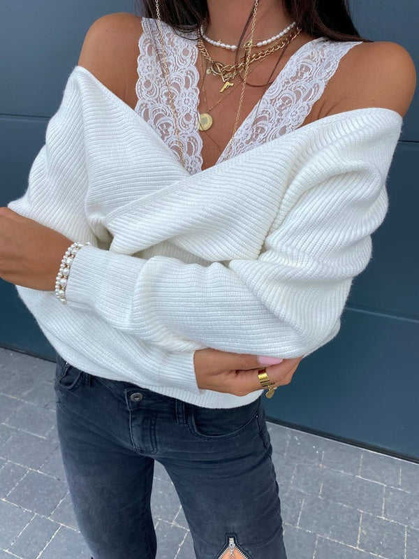 Women's Sweaters Lace Sling Strapless Long Sleeve Sweater - Cardigans & Sweaters - INS | Online Fashion Free Shipping Clothing, Dresses, Tops, Shoes - 2/11/2021 - 20-30 - Cardigans & Sweaters