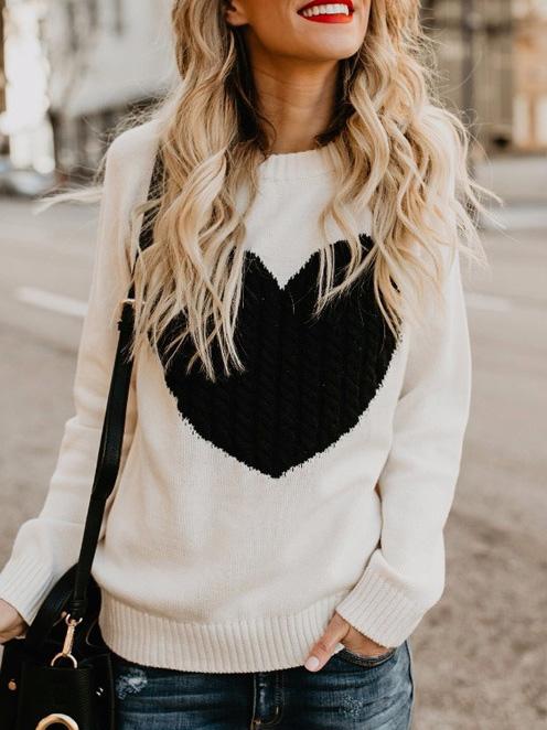 Women's Sweaters Love Round Neck Long Sleeve Sweater - Cardigans & Sweaters - Instastyled | Online Fashion Free Shipping Clothing, Dresses, Tops, Shoes - 15/12/2021 - 30-40 - Cardigans & Sweaters