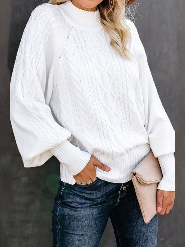 Women's Sweaters Mid-Neck Solid Long Sleeve Knitted Sweater - Cardigans & Sweaters - INS | Online Fashion Free Shipping Clothing, Dresses, Tops, Shoes - 03/11/2021 - 30-40 - Cardigans & Sweaters