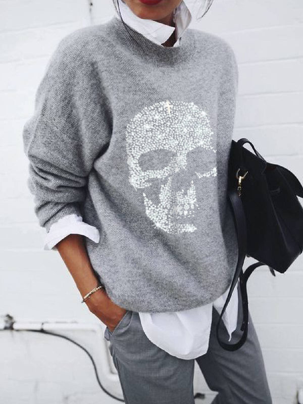 Women's Sweaters Skull Print Long Sleeve Casual Sweater - Cardigans & Sweaters - INS | Online Fashion Free Shipping Clothing, Dresses, Tops, Shoes - 1/11/2021 - 20-30 - Cardigans & Sweaters