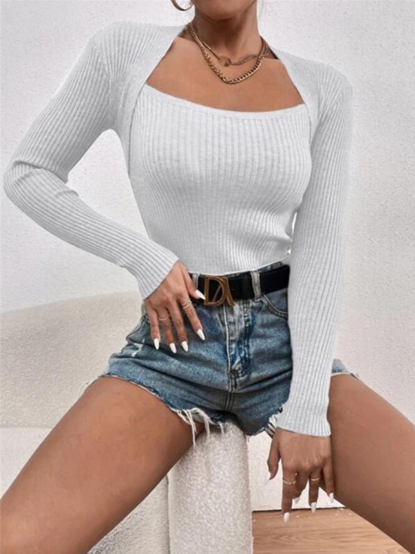 Women's Sweaters Square Neck Slim Fit Long Sleeve Knit Sweater - Sweaters - Instastyled | Online Fashion Free Shipping Clothing, Dresses, Tops, Shoes - 13/08/2022 - Cardigans & Sweaters - Color_Apricot