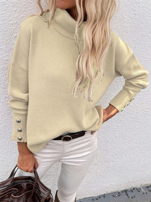 Women's Sweaters Turtleneck Solid Long Sleeve Knitted Sweater - MsDressly