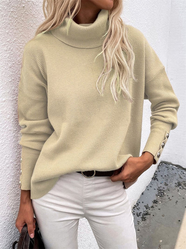 Women's Sweaters Turtleneck Solid Long Sleeve Knitted Sweater - MsDressly