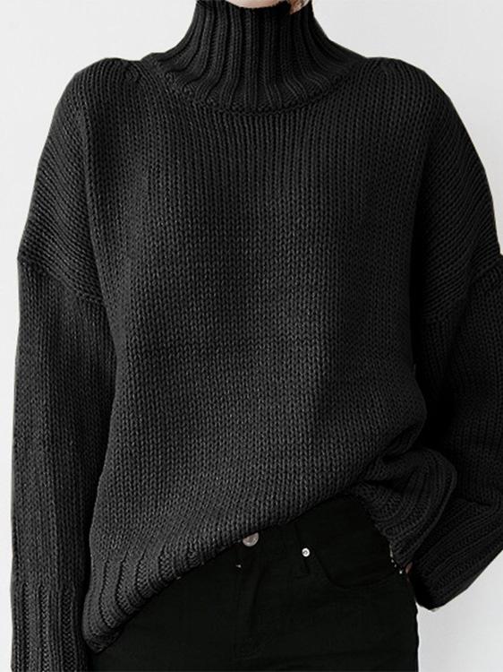 Women's Sweaters Turtleneck Solid Pullover Long Sleeve Sweater - MsDressly