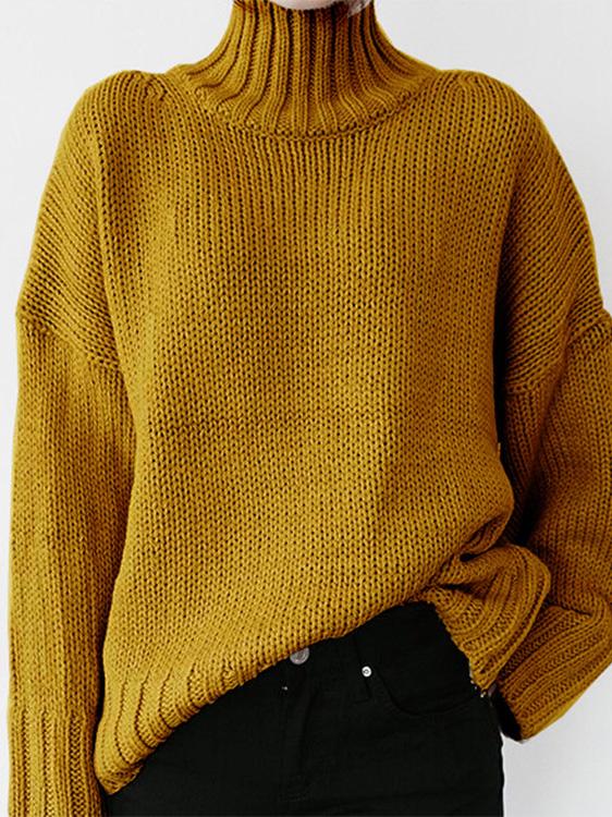 Women's Sweaters Turtleneck Solid Pullover Long Sleeve Sweater - MsDressly