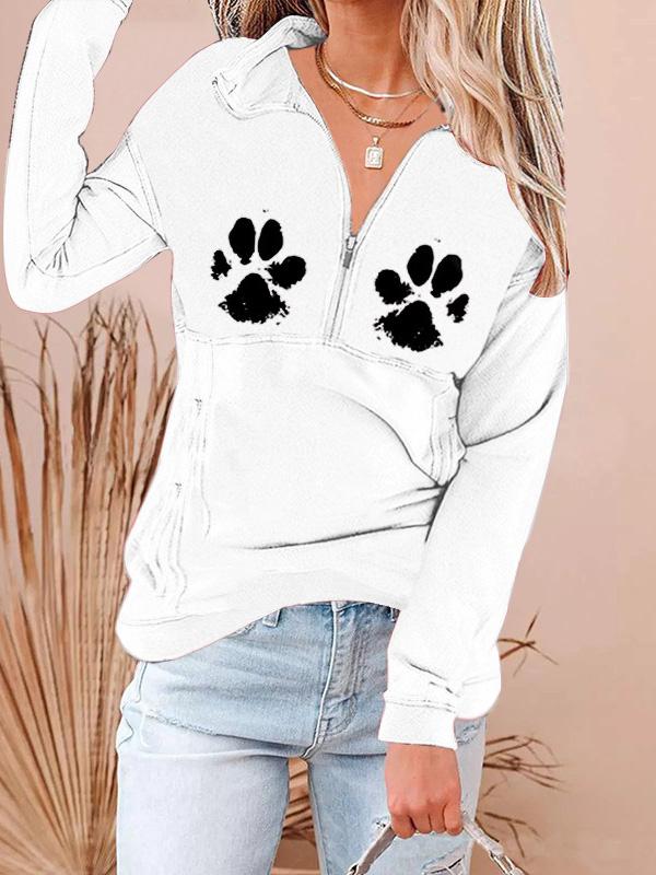 Women's T-Shirts Animal Footprint Zip Long Sleeve T-Shirt - Hoodies - INS | Online Fashion Free Shipping Clothing, Dresses, Tops, Shoes - 16/09/2021 - 20-30 - Category_Hoodies