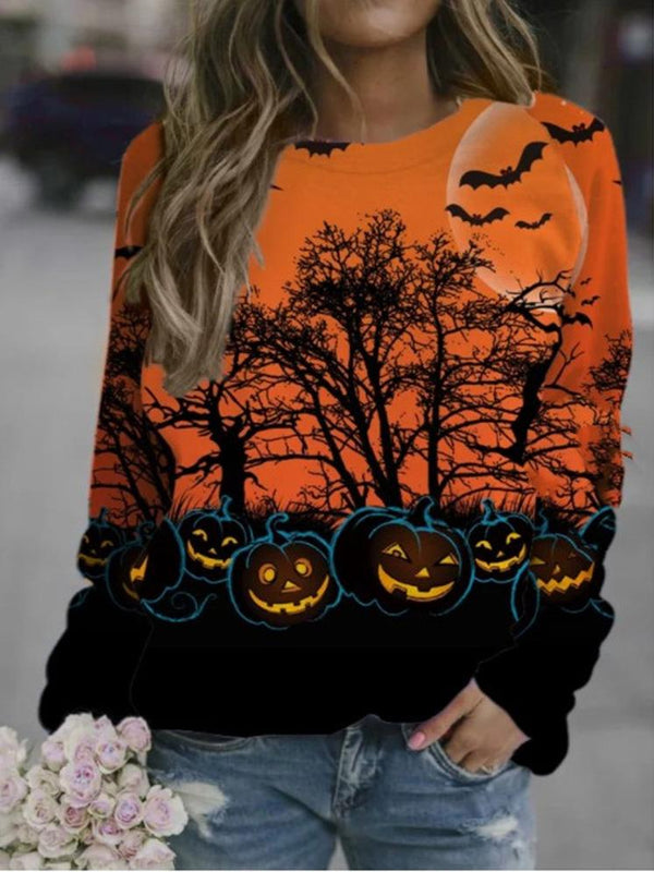 Women's T-Shirts Forest Pumpkin Print Round Neck Long Sleeve T-Shirt - T-Shirts - INS | Online Fashion Free Shipping Clothing, Dresses, Tops, Shoes - 02/09/2021 - 10-20 - Category_T-Shirts