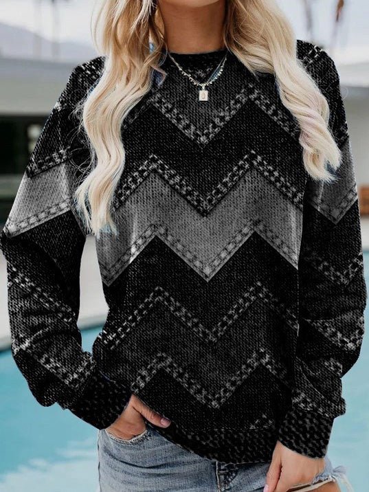 Women's T-Shirts Geometric Print Casual Long Sleeve Sweatshirt - T-Shirts - Instastyled | Online Fashion Free Shipping Clothing, Dresses, Tops, Shoes - 12/08/2022 - Color_Black - Color_Blue