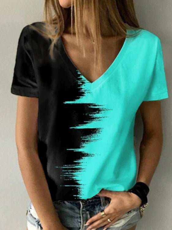 Women's T-Shirts Printed V-Neck Short Sleeve T-Shirt - T-Shirts - Instastyled | Online Fashion Free Shipping Clothing, Dresses, Tops, Shoes - 12/04/2022 - 20-30 - color-blue