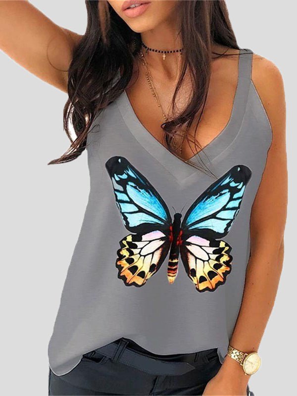 Women's Tank Tops Butterfly Print V-Neck Camisole - MsDressly