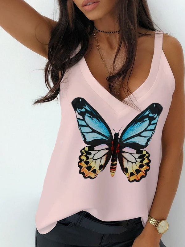 Women's Tank Tops Butterfly Print V-Neck Camisole - MsDressly