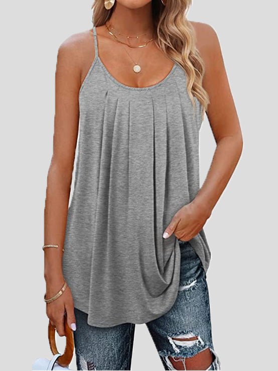 Women's Tank Tops Pleated Sling Crew Neck Tank Tops - MsDressly