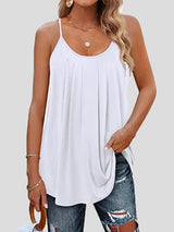 Women's Tank Tops Pleated Sling Crew Neck Tank Tops - MsDressly