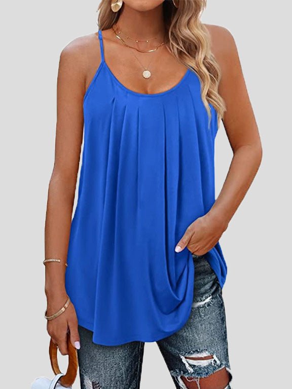 Women's Tank Tops Pleated Sling Crew Neck Tank Tops - MsDressly