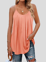 Women's Tank Tops Pleated Sling Crew Neck Tank Tops - MsDressly