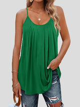 Women's Tank Tops Pleated Sling Crew Neck Tank Tops - MsDressly