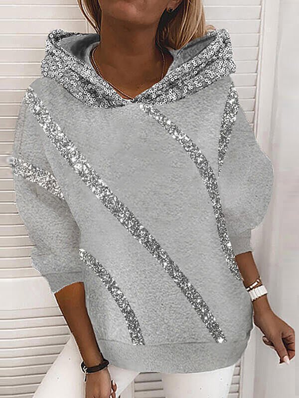 Women’s Tops Sequin Print Oversized Hoodie - Hoodies - Instastyled | Online Fashion Free Shipping Clothing, Dresses, Tops, Shoes - 20-30 - 24/11/2022 - color-black