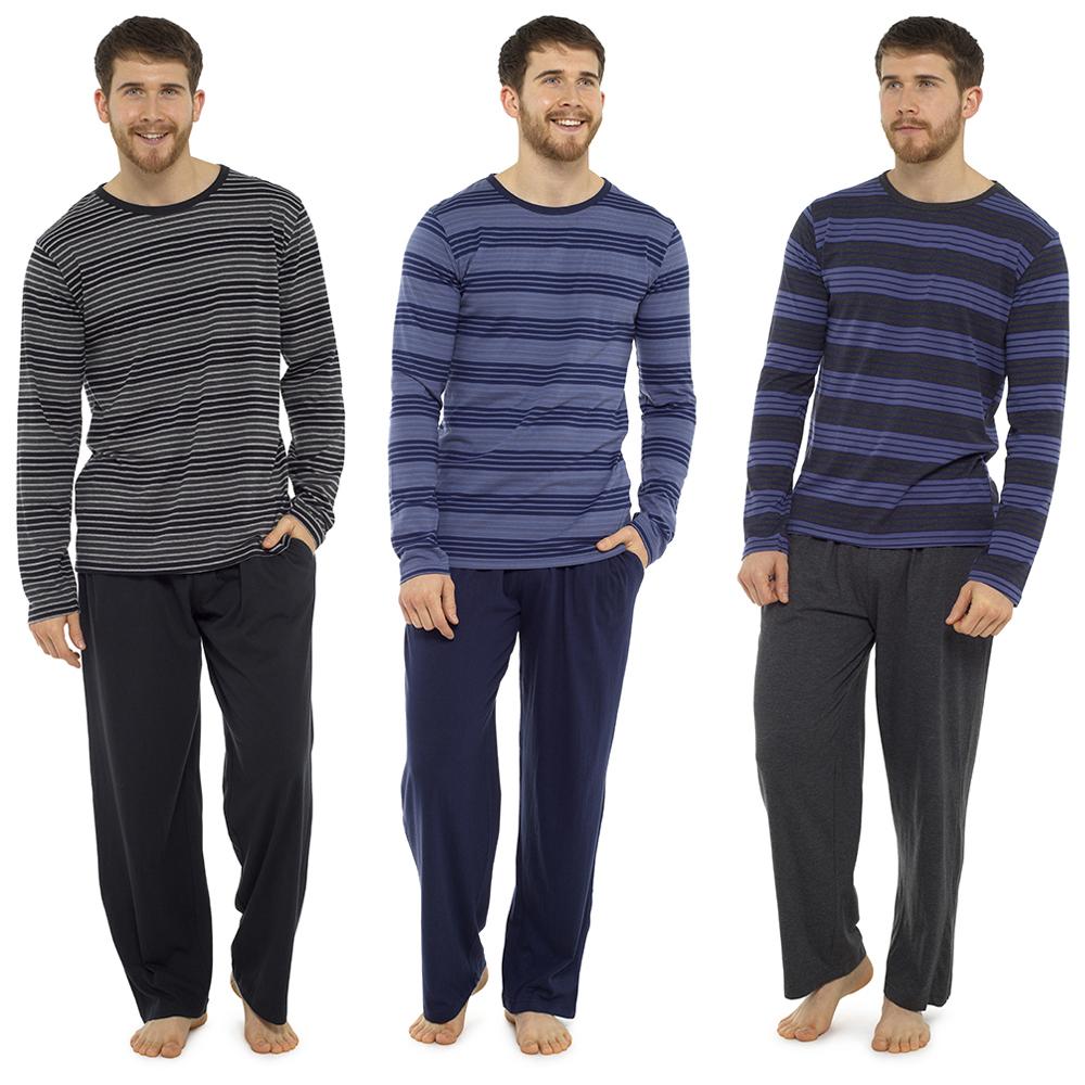 Tom Franks Mens Striped Cotton Jersey T-Shirt Long Pyjamas 